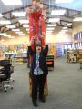 Tuolumne City branch librarian Gail Sorensen cheers Million Penny Challenge efforts.