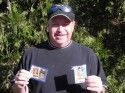Mark Davis (promotion card in right hand and replica of the Mantle card in left hand)