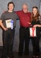 Jonathon Bermea (1st Place), Poetry Out Loud Recitation Coach Rick Foster, and Teresa Woods (2nd place)