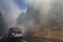 Rim Fire Fire Truck passes burning trees 08-26-13