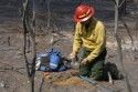Soil Scientist Brad Rust evaluating a burned area in Rim Fire