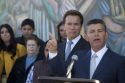 Abel Maldonado speaks with Governor Schwarzenegger in the background