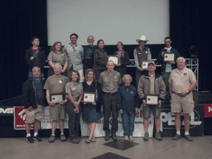 Group photo of the Yosemite National Park volunteer award recipients with park leadership at the award ceremony on National Public Lands Day, Saturday, September 27, 2014.