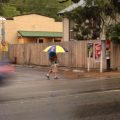 Walking with umbrella in the rain