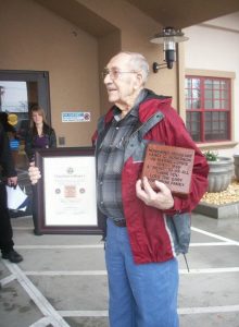 WWII Vet Harry Roberson, at the Veterans’ clinic, where his family purchased a commemorative brick in his honor.
