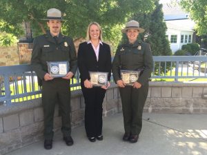 Mariposa County Health Department Honors Yosemite EMS workers (From right to left: Ranger Dave Hahn, Nancy Phillipe, and Ranger Heidi Schlichting