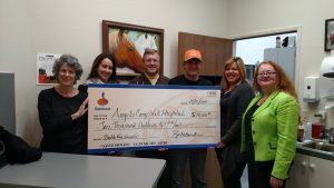 Angels Camp Vet, left to right: Alice Sunseri (owner), Mary Macias (business banking officer, Rabobank), Dr. Michael Hayes (owner), Dr. Thomas Heermance (owner), Jolee Peterson (Angels Camp branch manager), Shaney McPoland (Angels Camp branch banking services officer)