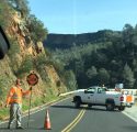 Road crew doing one-way traffic control at Lake Tulloch Bridge