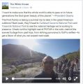White House Facebook posting announcing the Yosemite visit