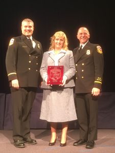 CAL Fire Tuolumne-Calaveras Unit Chief Josh White, Tuolumne County Deputy Administrator/OES Coordinator Tracie Riggs and CAL Fire Director Ken Pimlott at the 2017 CAL Fire Director's Awards