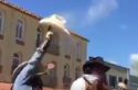 Coyote Sam shoots hat at mock gunfight with the Sheriff's Posse