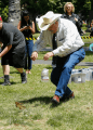 Assemblymember Frank Bigelow and his frog Big Hat Bullfrog at the 43rd Cpitol Frog Jump.