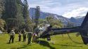 Yosemite National Park Rangers, assisted by a California Highway Patrol helicopter from Fresno, California, depart from Ahwahnee Meadow in Yosemite Valley searching for missing park visitor US Navy Member Alexander Sevier. Park rangers, search dogs, and the helicopter are searching trails in and above Yosemite Valley trying to locate the hiker.