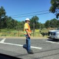 Road work with flagger