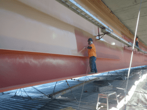 Highway 120 James E Roberts Bridge painting operations, July 2017, during renovations ongoing through November 2017