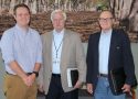 CCWD Water Resources Mgr Peter Martin, Calaveras District 4 Supervisor Dennis Mills, Stanislaus County Water Resources Mgr Walter Ward celebrate new Eastside GSA partnership