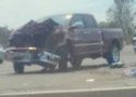 Smashed truck at Sonora CDJR car delaership
