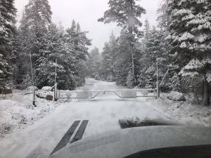 Camp Connell Maintenance Supervisor Mike Johnson's windshield view at the Lake Alpine gate on Saturday, November 4, 2017