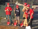 Contractor Evan Royce, Student body President William Spear, the Curtis Creek Mustang Mascot, and Superintendent Sharon Johnson