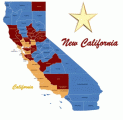 New California Map (California in Orange and New California in Red and Blue)