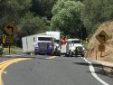 HWY 49 Jackknifed semi at hairpin turn near Tuttletown