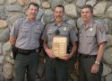 Yosemite National Park 2017 Barry Hance Memorial Award given to (Left to right): Chief Ranger Kevin Killian, Park Ranger Jack Hoeflich and Yosemite National Park Superintendent Michael Reynolds