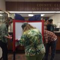 Voters filling out ballots at Tuolumne County Elections Office in Sonora