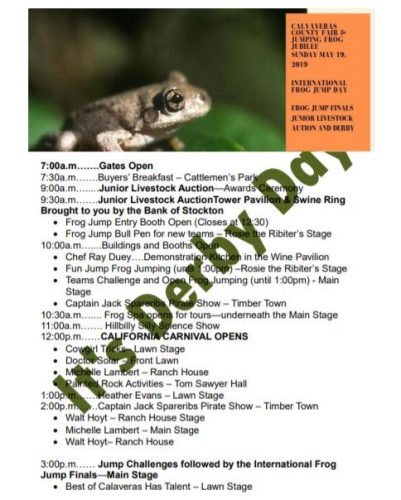 Calaveras County Fair and Jumping Frog Jubilee Sunday Schedule