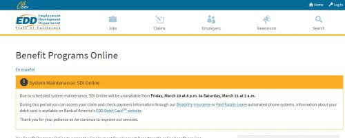 EDD site down for scheduled work