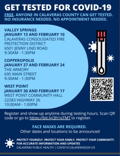 COVID-19 testing sites in Calaveras County flyer