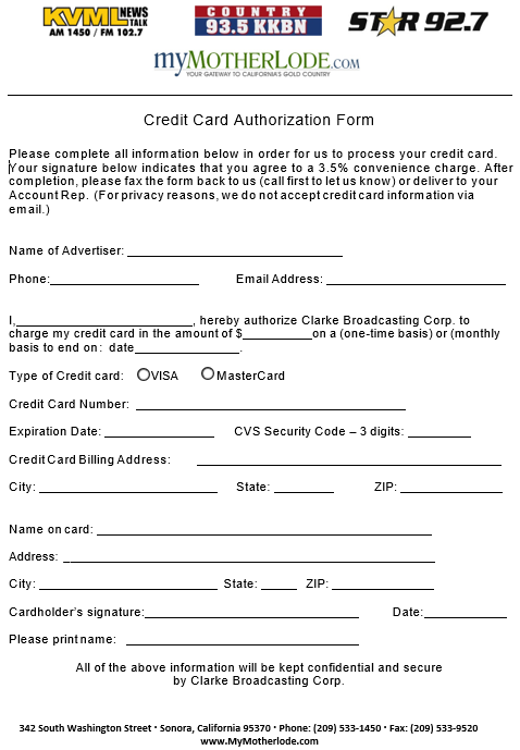 Clarke Broadcasting Credit Card Form