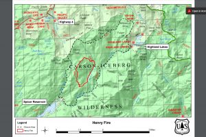 Henry Fire burning in the Carson-Iceberg Wilderness northeast of Spicer Reservoir on the Calaveras District of STF