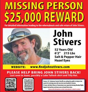 Missing Person Flyer John Stivers rewards raised to $25K