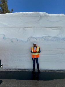 Deep snow on Highway 4 Ebbetts Pass in Calaveras County