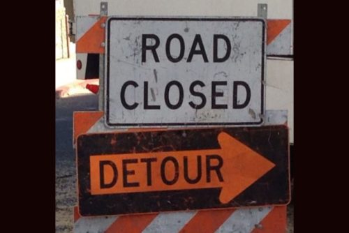 Road Closed detour sign