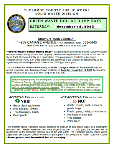 Tuolumne County To Host Green Waste Dollar Dump Day Event - Vimarsana News