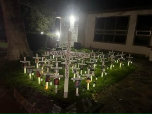 FACTS-Fentanyl Awareness Coalition of Tuolumne County & Surrounding Areas moving memorial infront of TC probation on South Washington Street -- FACTS photo