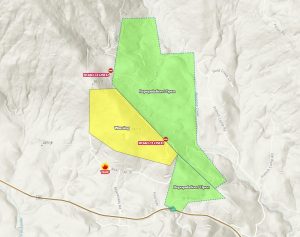Trap Fire Evacuation Map (yellow is evacuation warning and green is being repopulated)
