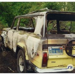 Dixon's burnt Jeep found at the scene in West Point—CCSO photo