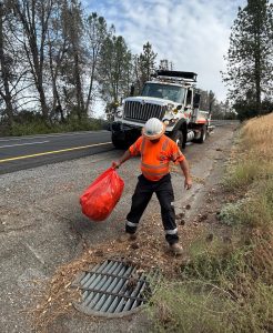 Caltrans District 10 road crews picking up trash—Caltrans photo
